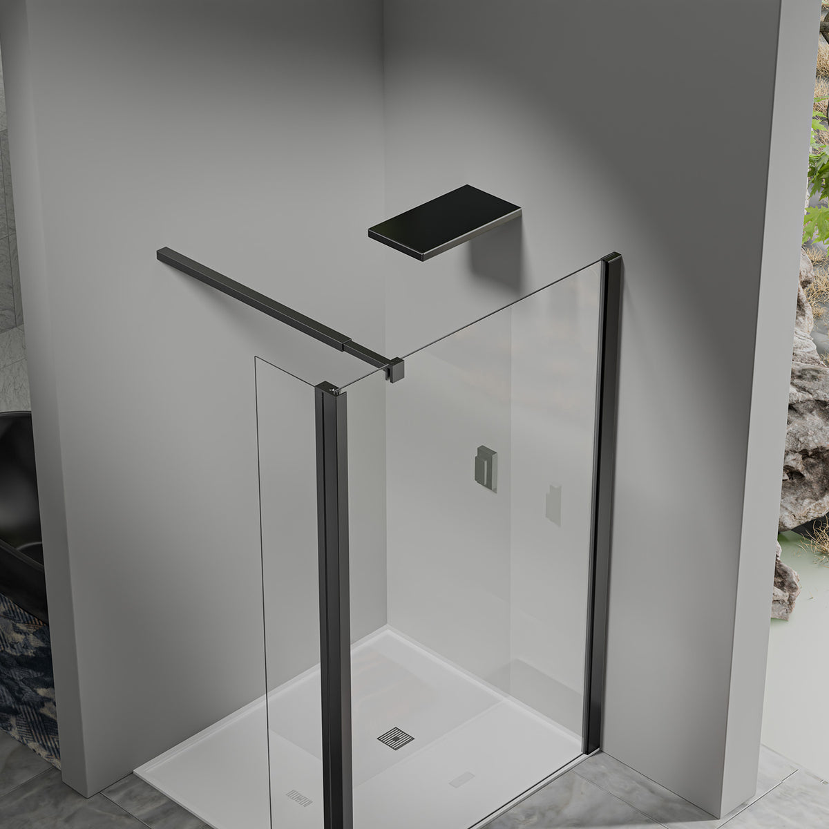 Paroi de douche à l’italienne avec déflecteur – Barre de fixation recoupable 140 cm – Finitions aluminium - vue 11