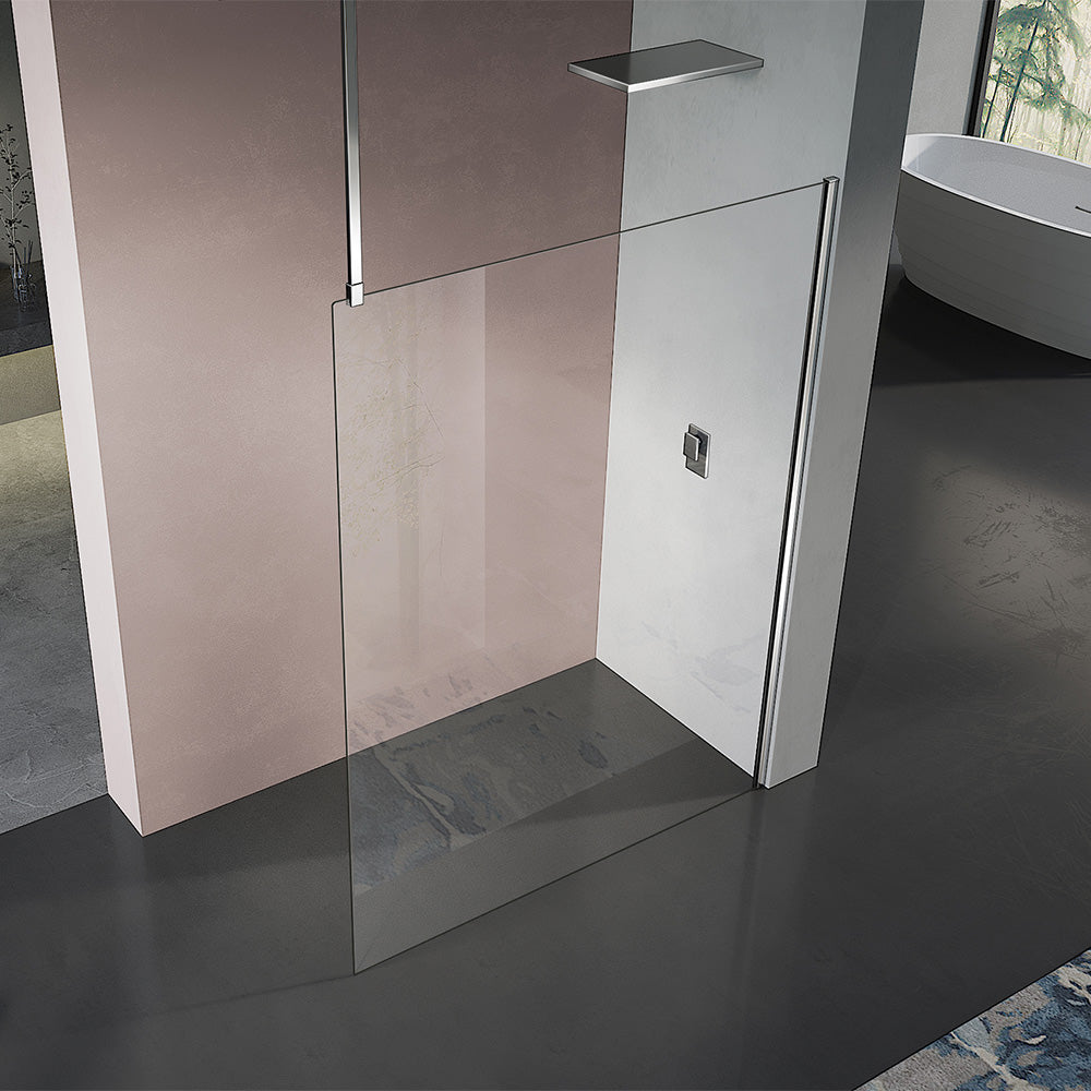 Paroi de douche à l'italienne en verre securit 8mm transparent avec barre de stabilisation verticale au plafond