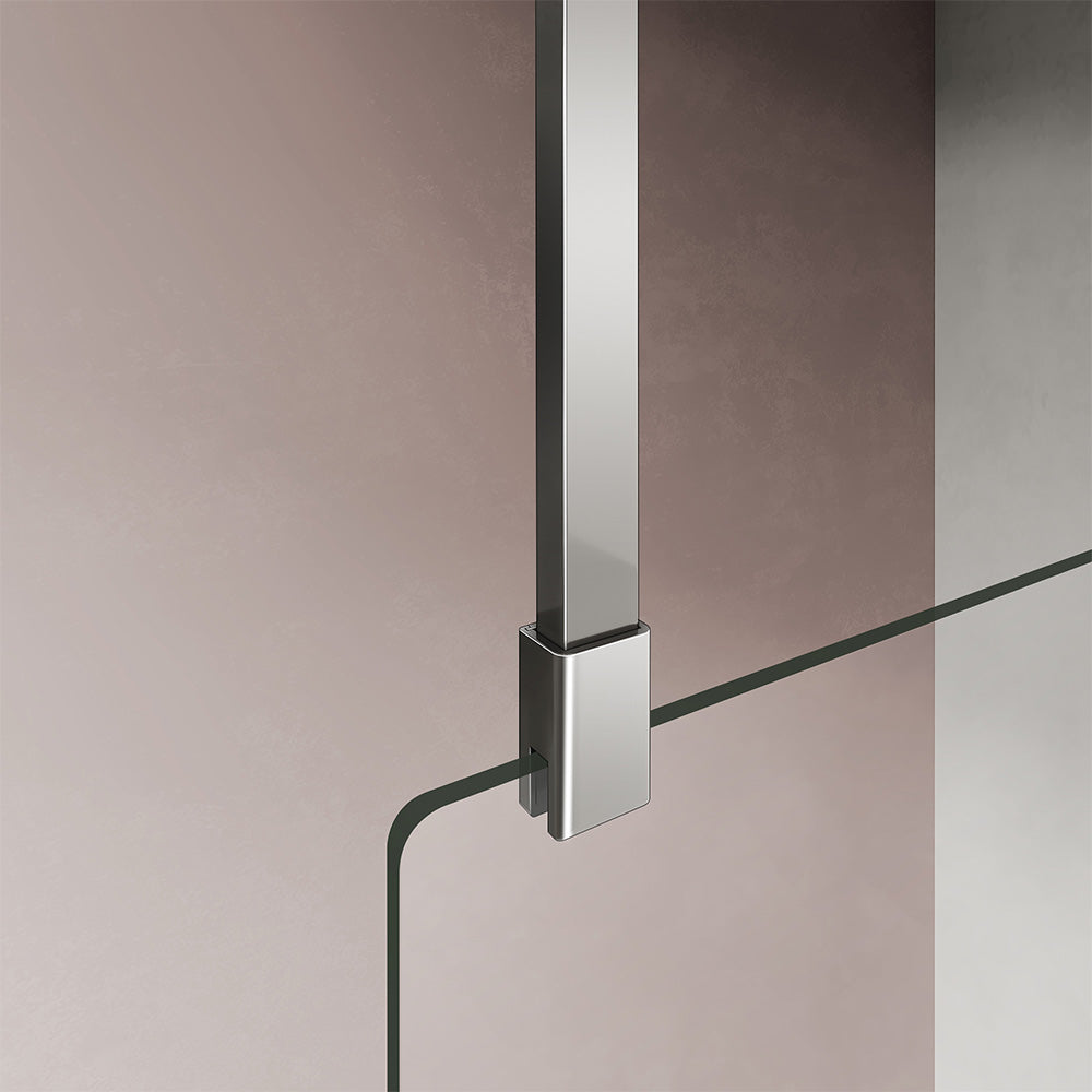 Paroi de douche à l'italienne en verre securit 8mm transparent avec barre de stabilisation verticale au plafond
