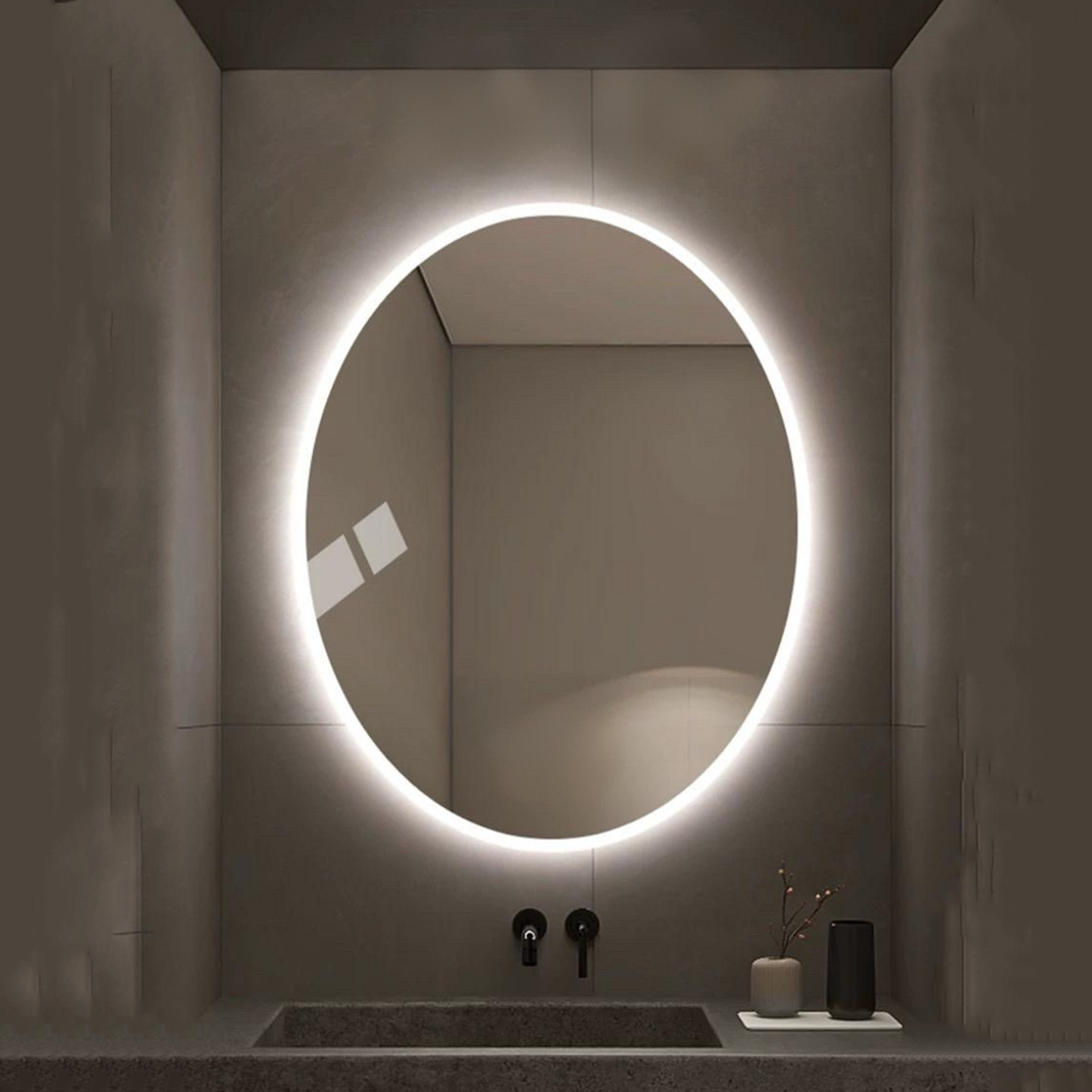 Miroir Oval avec éclairage LED pour salle de bain lumière réglable