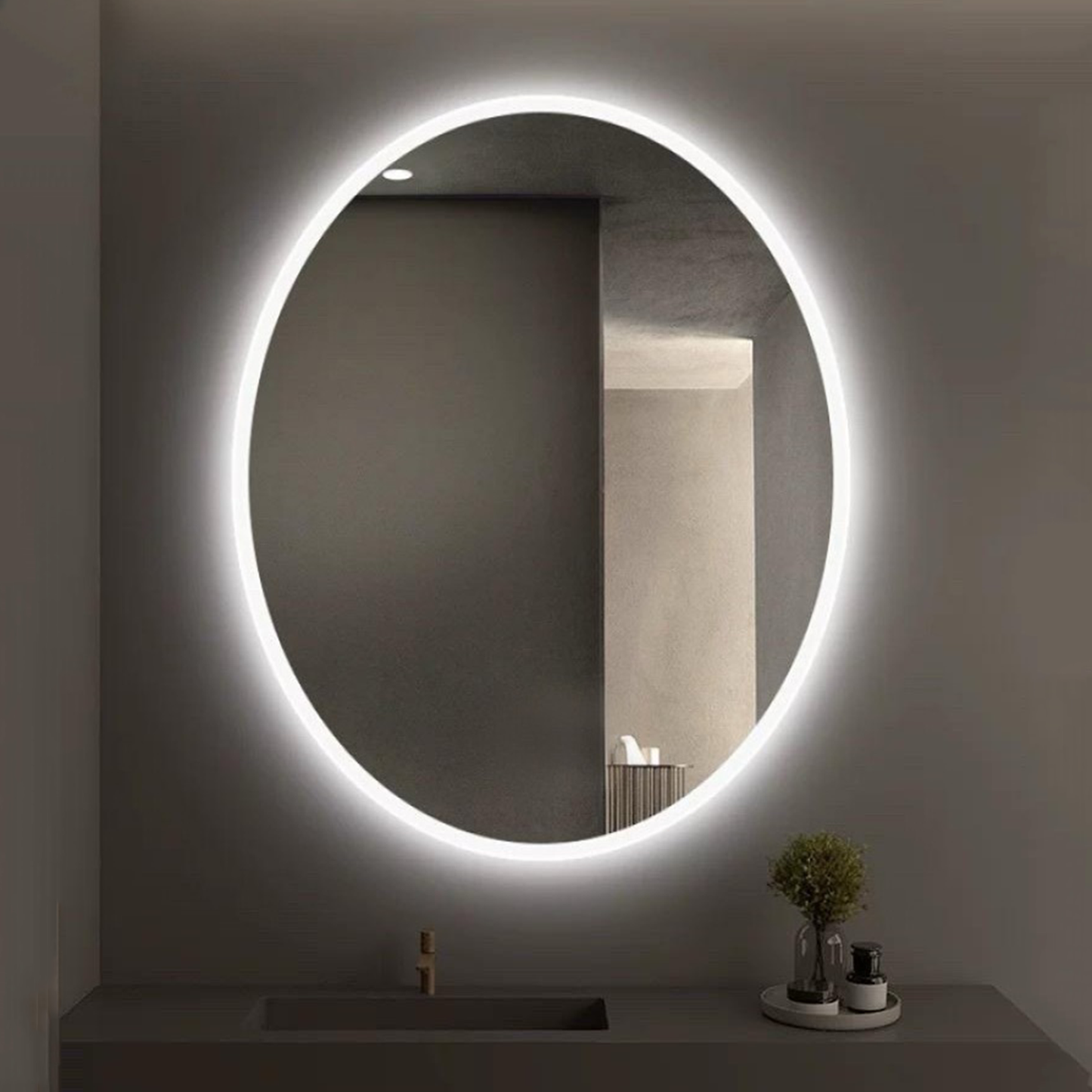 Miroir Oval avec éclairage LED pour salle de bain lumière réglable