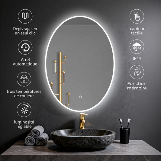 Miroir Oval avec éclairage LED pour salle de bain lumière réglable - vue 2