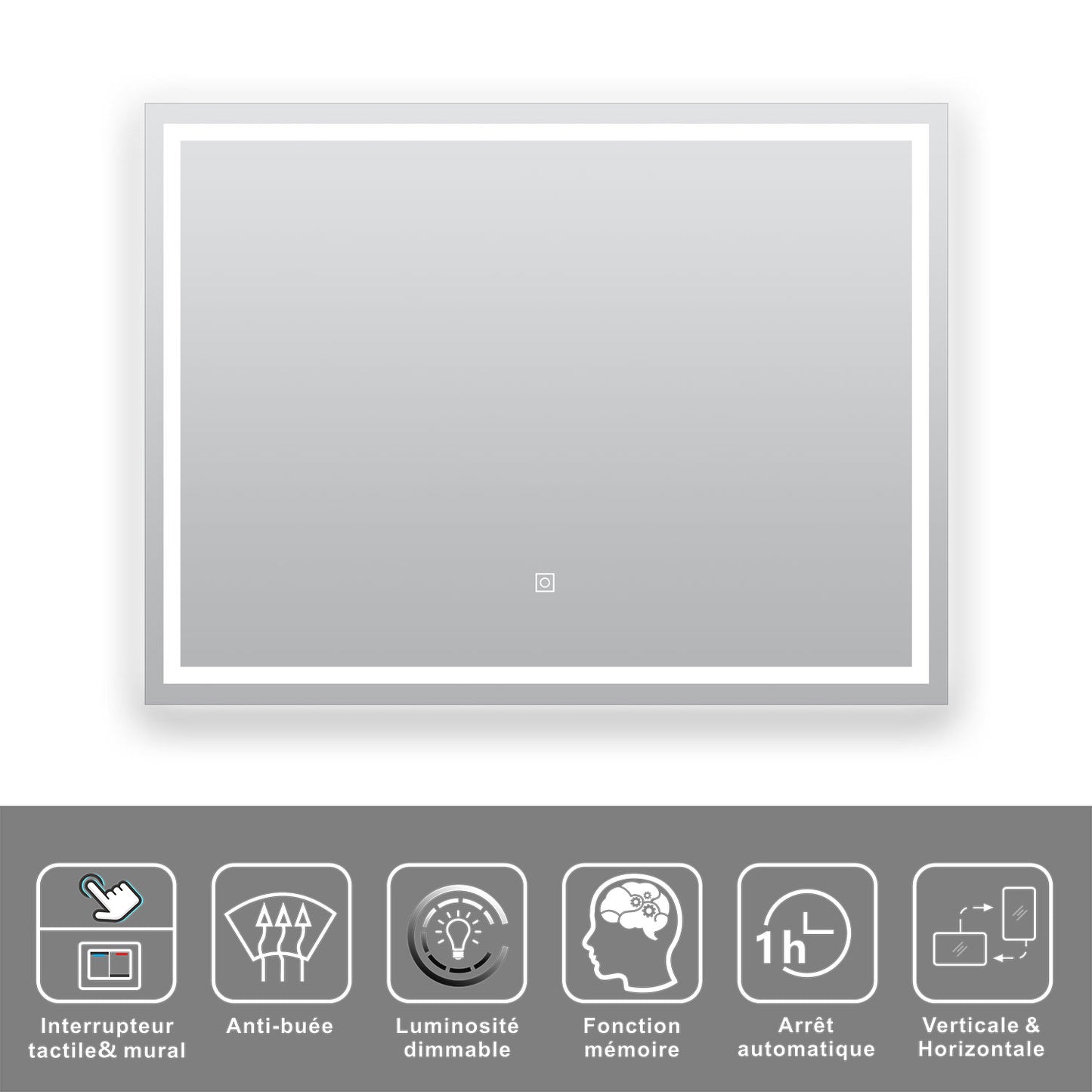 Miroir avec éclairage LED pour salle de bain anti-buée interrupteur tactile