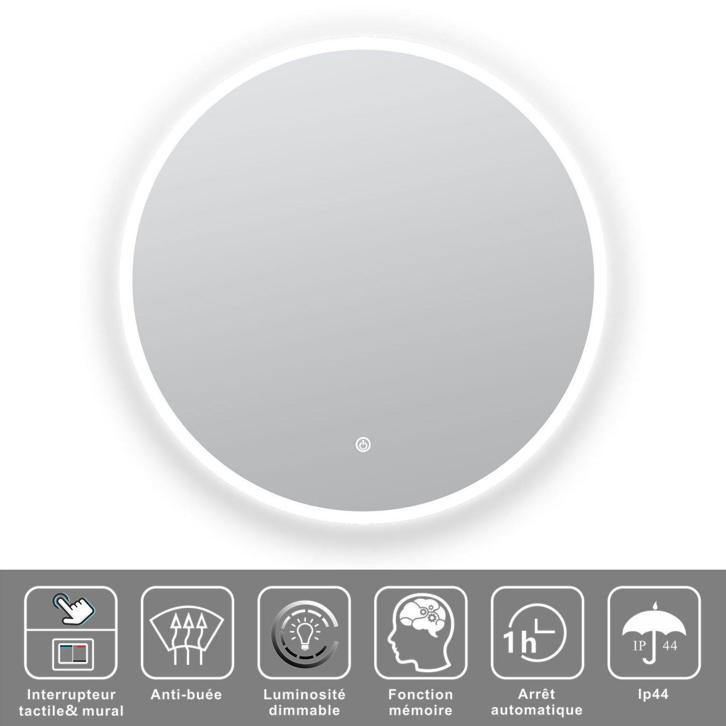 miroir salle de bain ruban led 6000K forme ronde