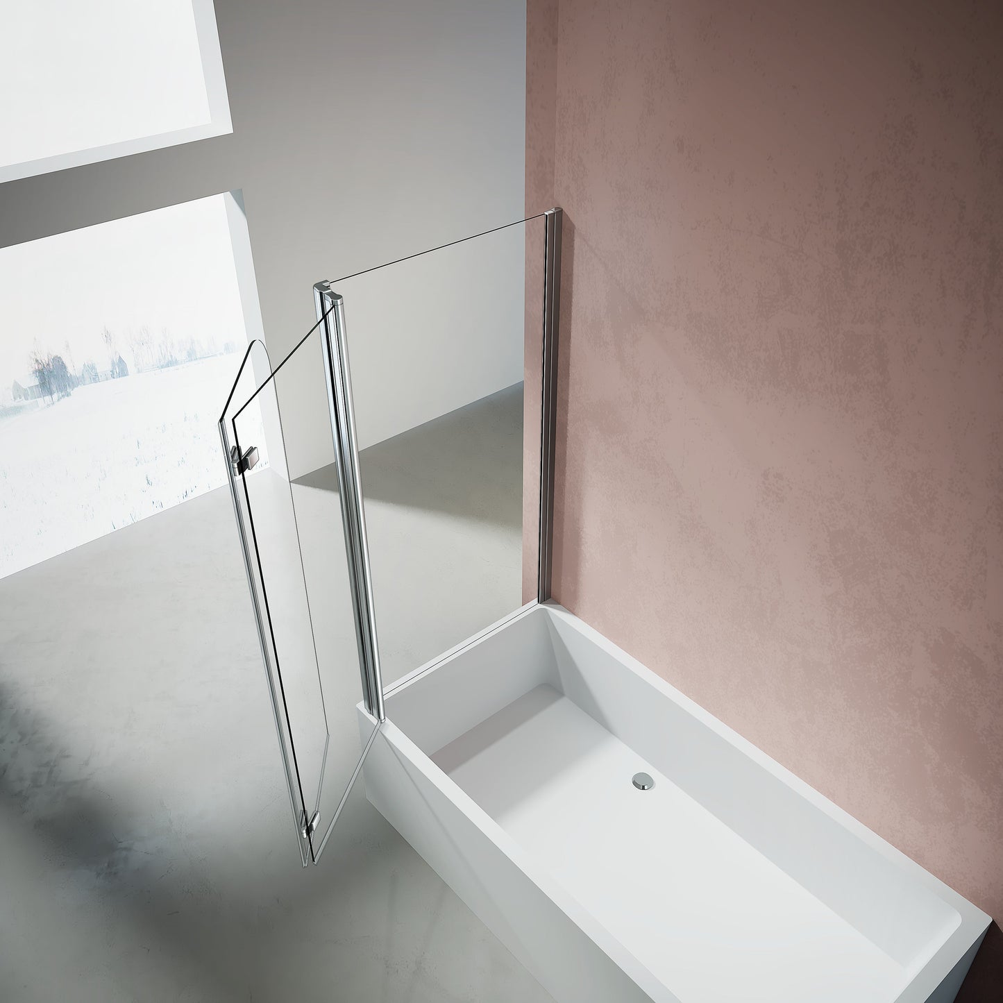 Pare-baignoire avec paroi fixe à 3 volets pivotant-pliant en verre 6mm anticalcaire