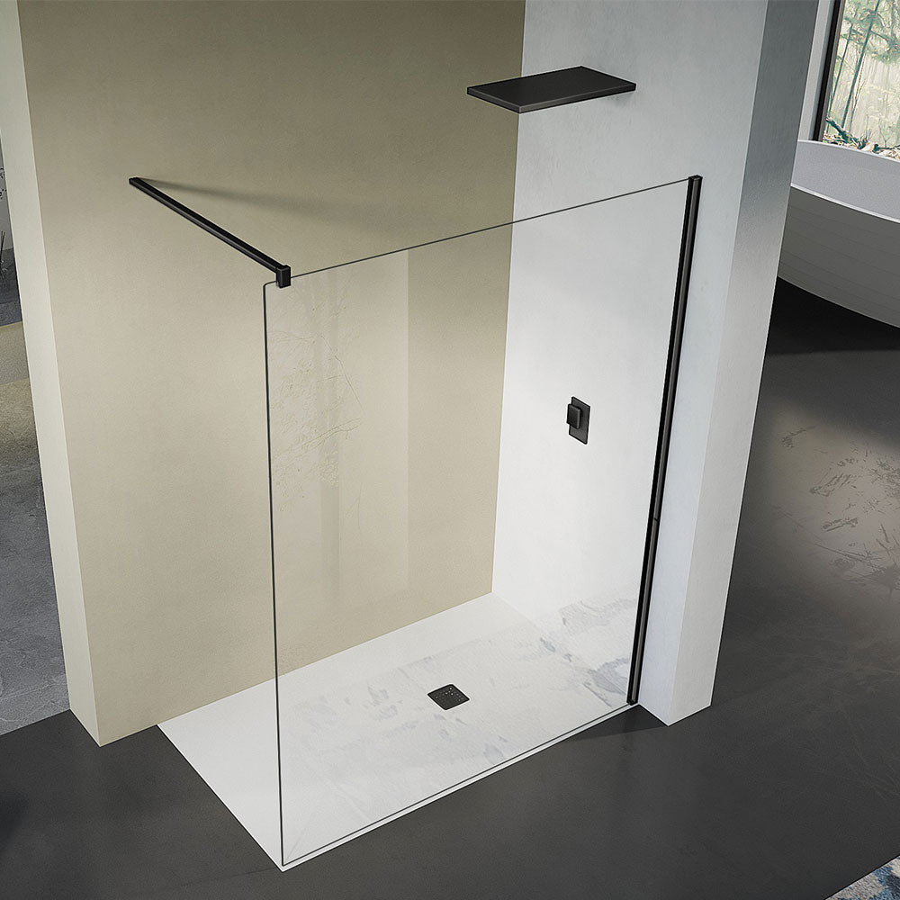 Paroi de douche anticalcaire avec barre de fixation extensible en noir mat
