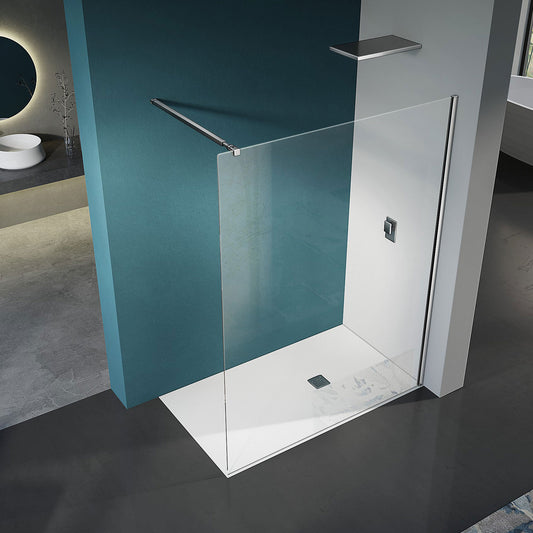 Paroi de douche en verre Extra-clair avec profilé mural et barre de maintien en Inox - vue 2