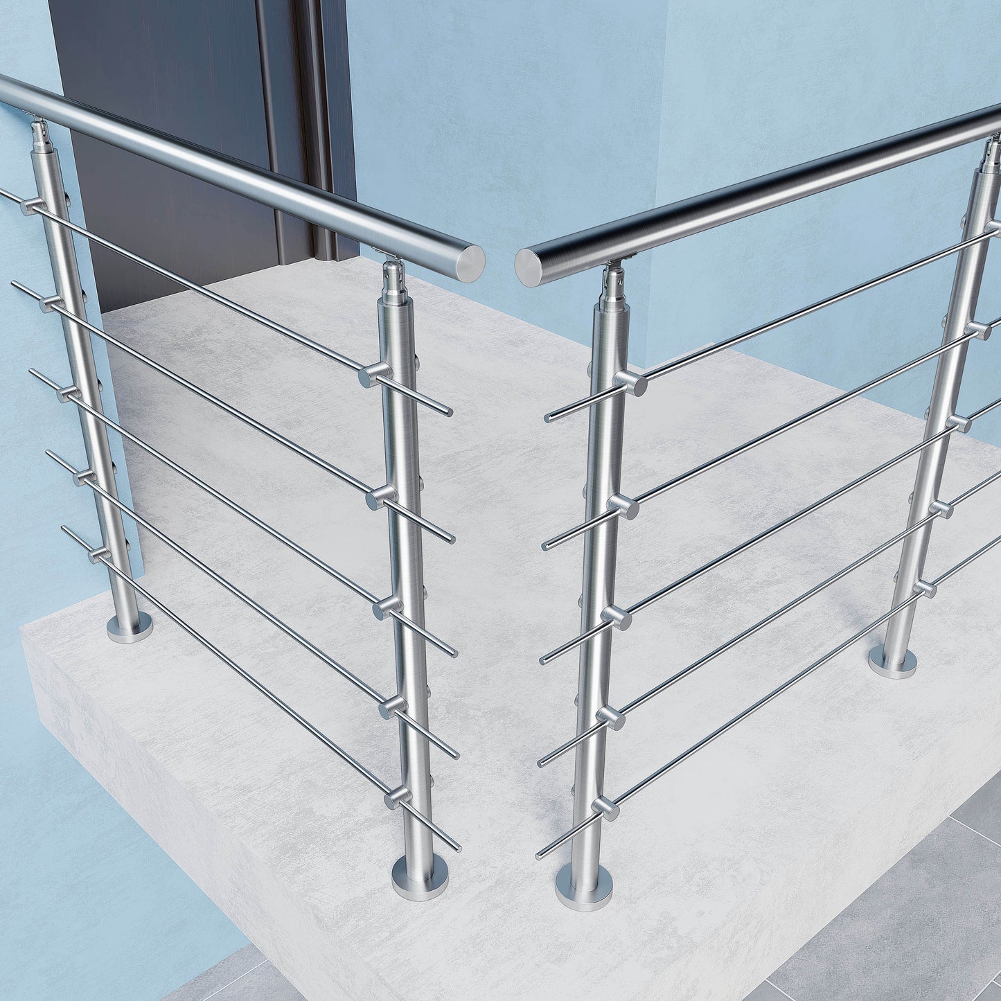 Kit Garde-corps en acier inoxydable Balustrade à 5 traverses largeur 80 à 200cm fixation à plat