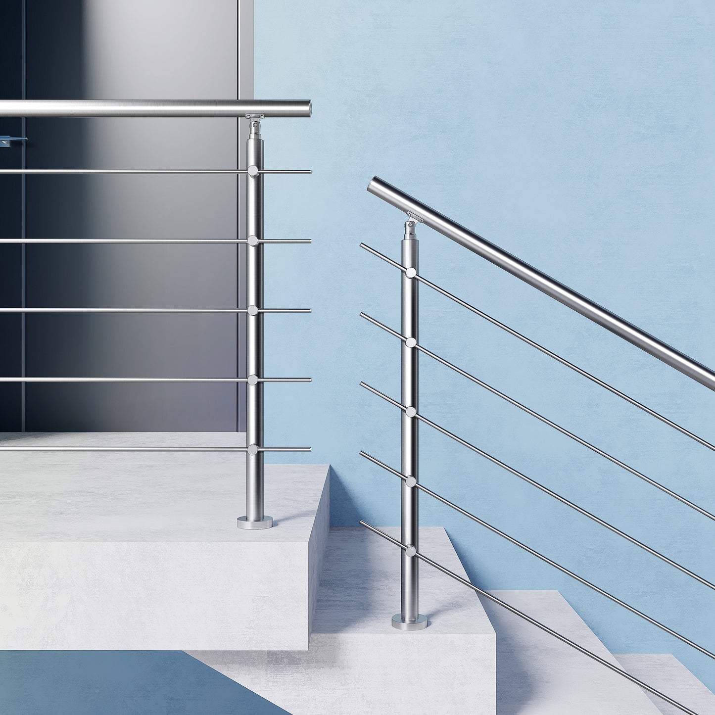Kit Garde-corps en acier inoxydable Balustrade à 5 traverses largeur 80 à 200cm fixation à plat