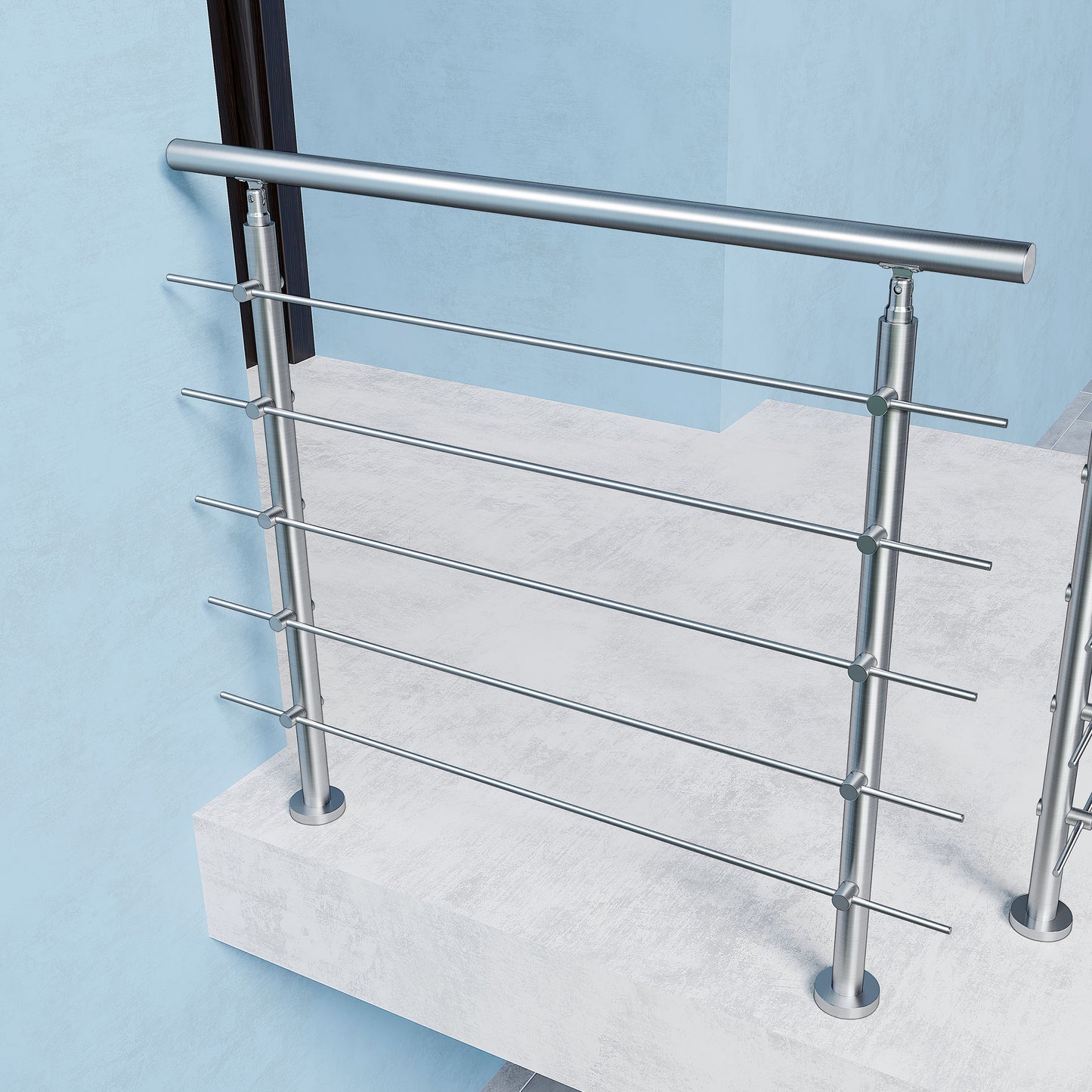 Kit Garde-corps en acier inoxydable Balustrade à 5 traverses largeur 80 à 200cm fixation à plat