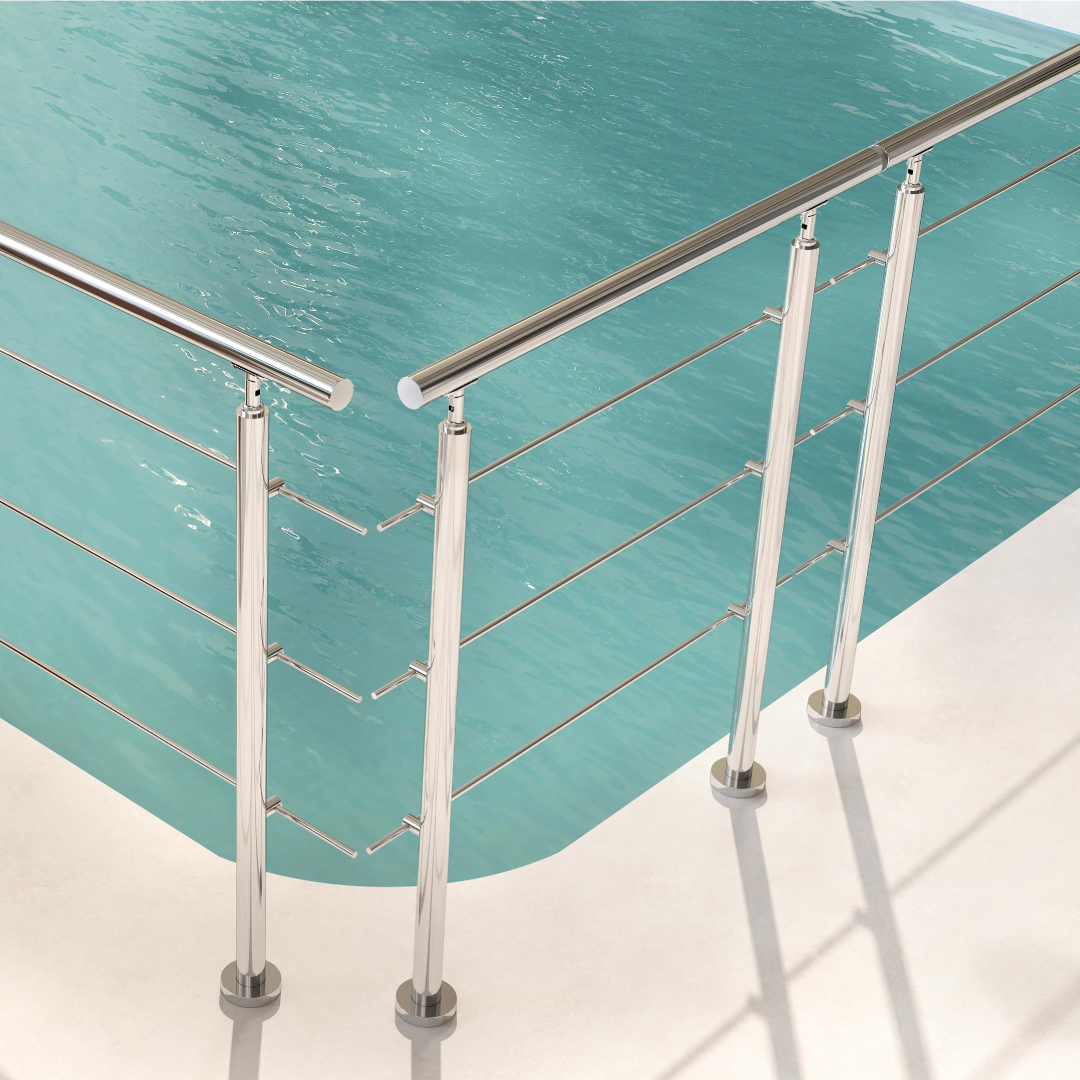 Garde-corps en inox 304 pour terrasse ou escalier à 3 traverses fixation à plat