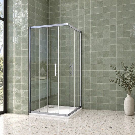 Cabine de douche coulissante accès d'angle – en situation dans une salle de bain