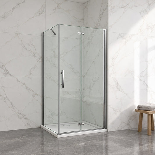 Cabine de douche pliante accès d'angle – en situation dans une salle de bain