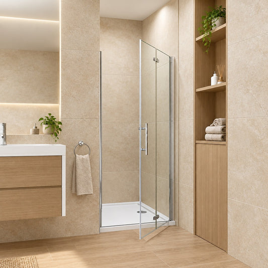 Porte de douche pivotante-pliante pour niche – en situation dans une salle de bain
