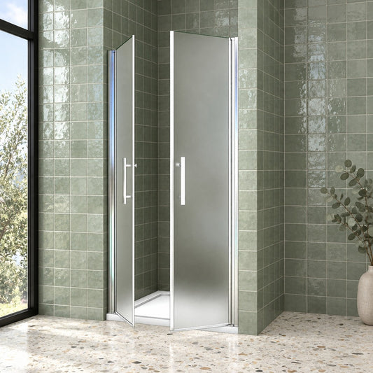 Porte de douche pivotante pour niche – en situation dans une salle de bain