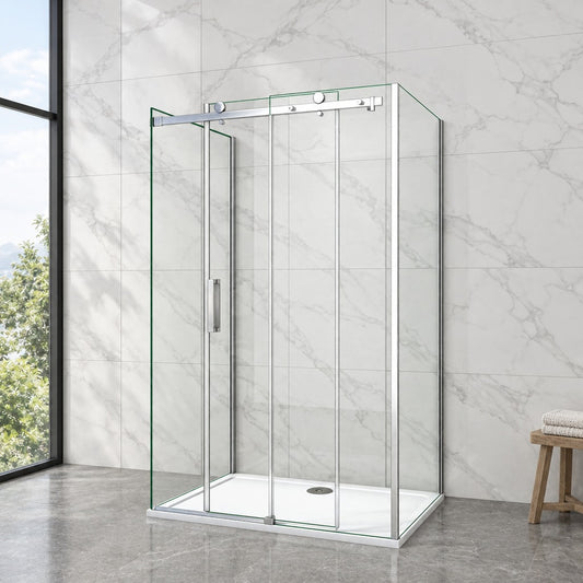 Cabine de douche coulissante en U avec 2 parois latérales – en situation dans une salle de bain
