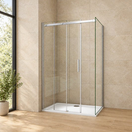 Cabine de douche coulissante accès d'angle – en situation dans une salle de bain