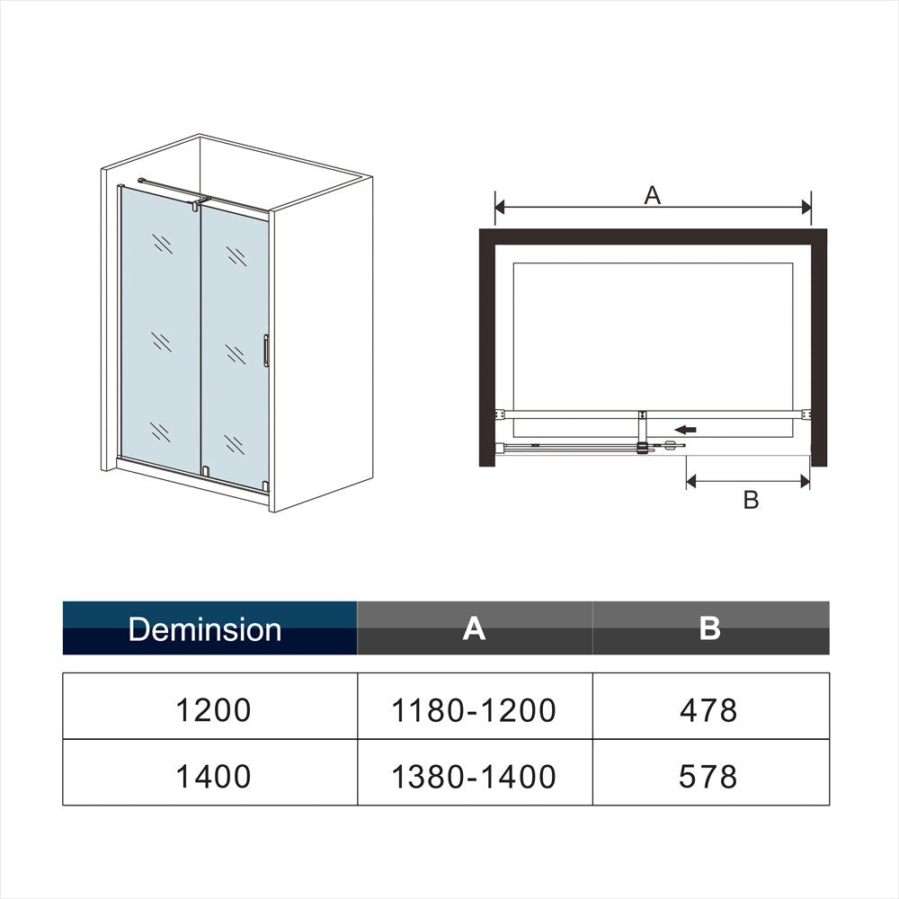 Porte de douche coulissante pour niche – schéma et dimensions