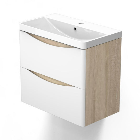 Meuble sous-vasque suspendu avec vasque en résine – vue produit et dimensions