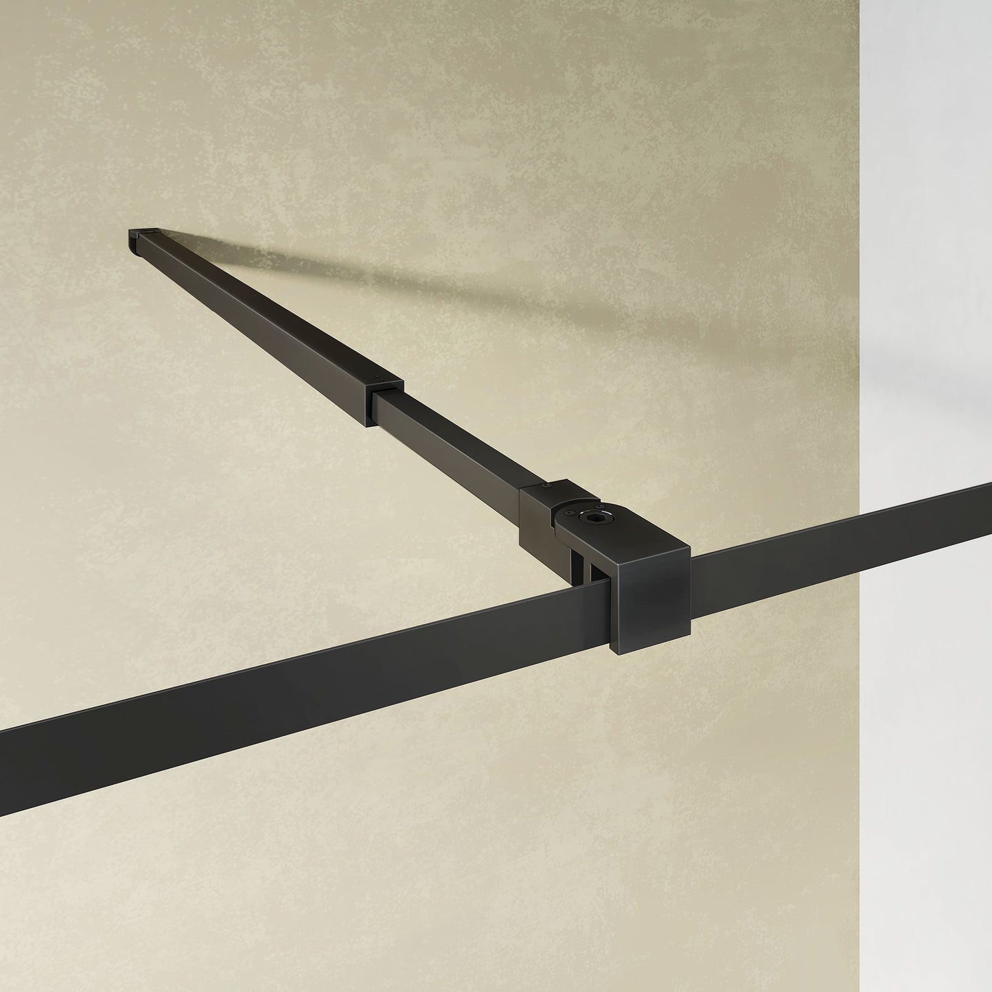 Paroi de douche sérigraphiée noir mat moderne avec barre de stabilisation extensible