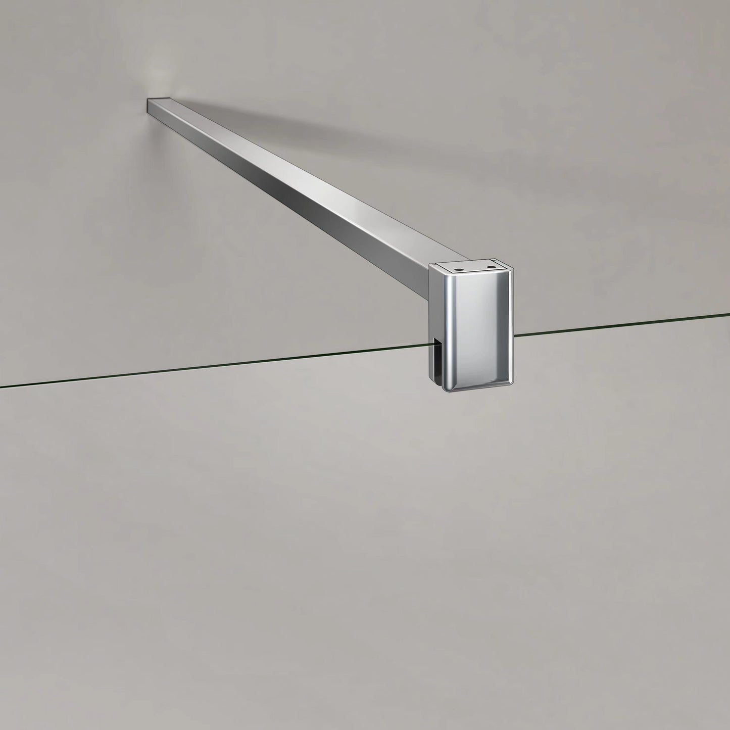 Paroi de douche avec porte-serviette et barre de fixation en aluminium chromé