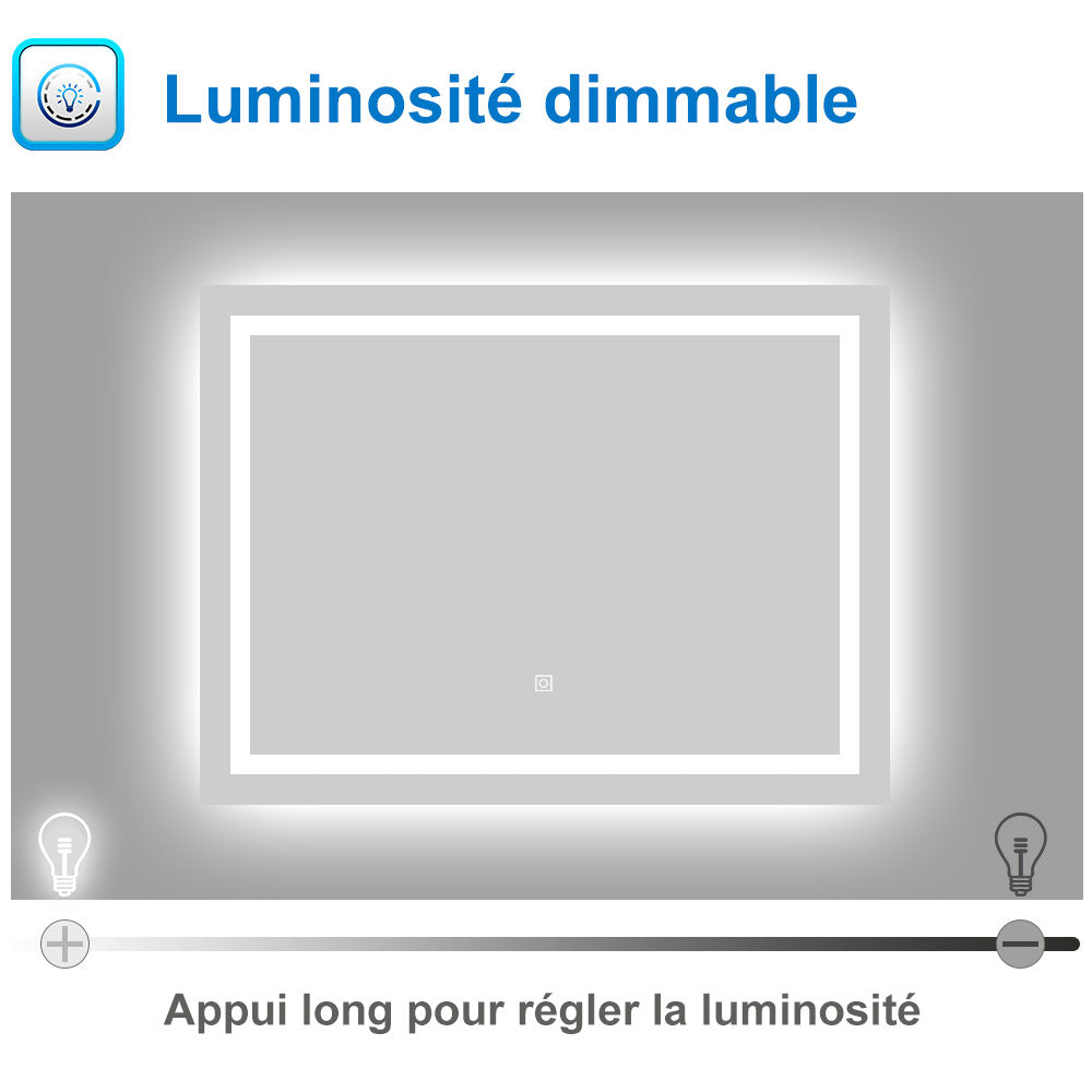 Miroir avec éclairage LED pour salle de bain anti-buée interrupteur tactile