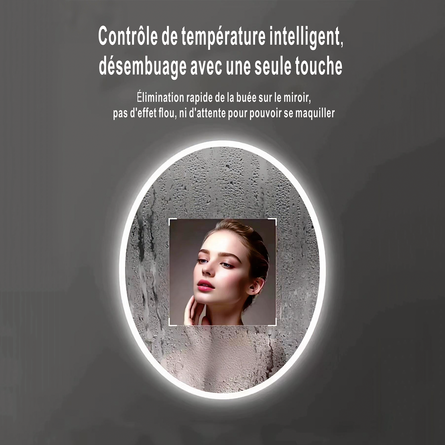 Miroir Oval avec éclairage LED pour salle de bain lumière réglable