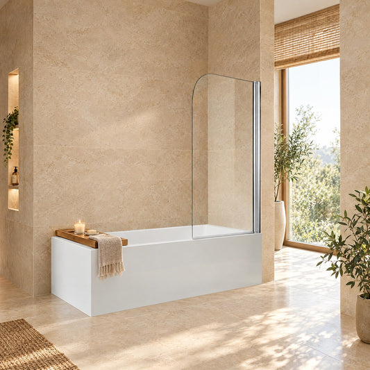 Pare-baignoire anticalcaire des deux faces en verre trempé 5 mm clair – mise en situation