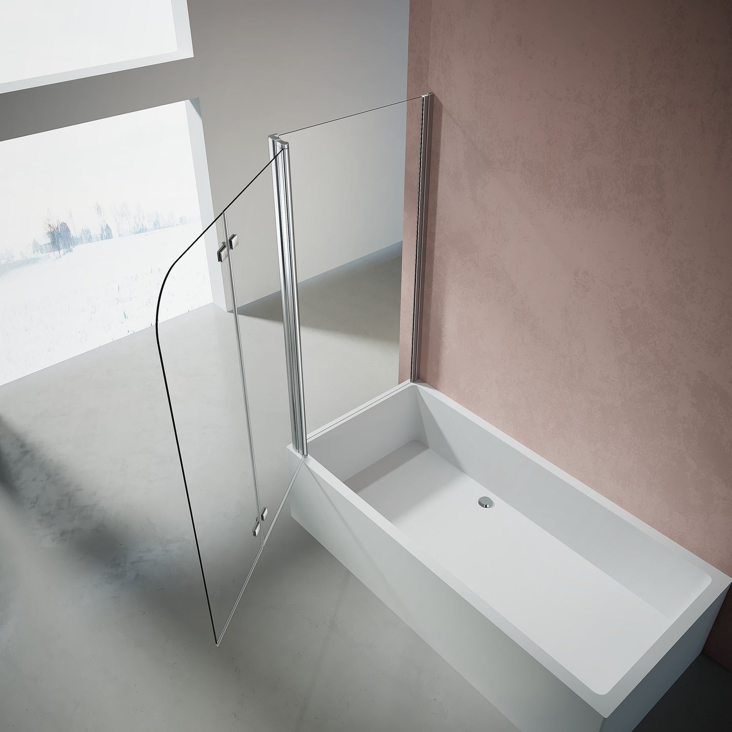 Pare-baignoire avec paroi fixe à 3 volets pivotant-pliant en verre 6mm anticalcaire