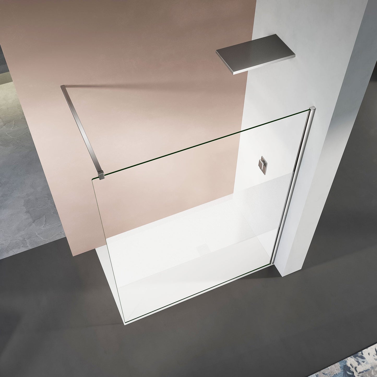 Paroi de douche avec bande sablée centrale et accessoires alu chromé