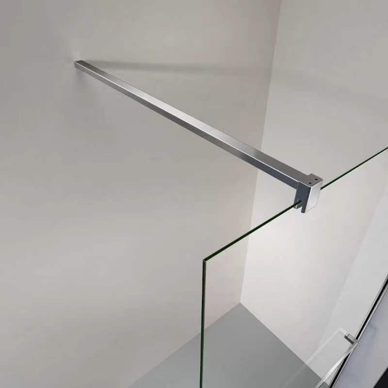 Paroi de douche avec porte-serviette et barre de fixation en aluminium chromé