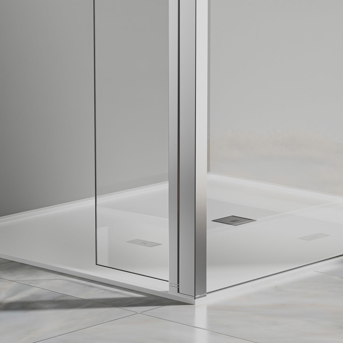 Paroi de douche fixe avec retour pivotant – Barre de fixation 90 cm – Accessoires en aluminium chromé