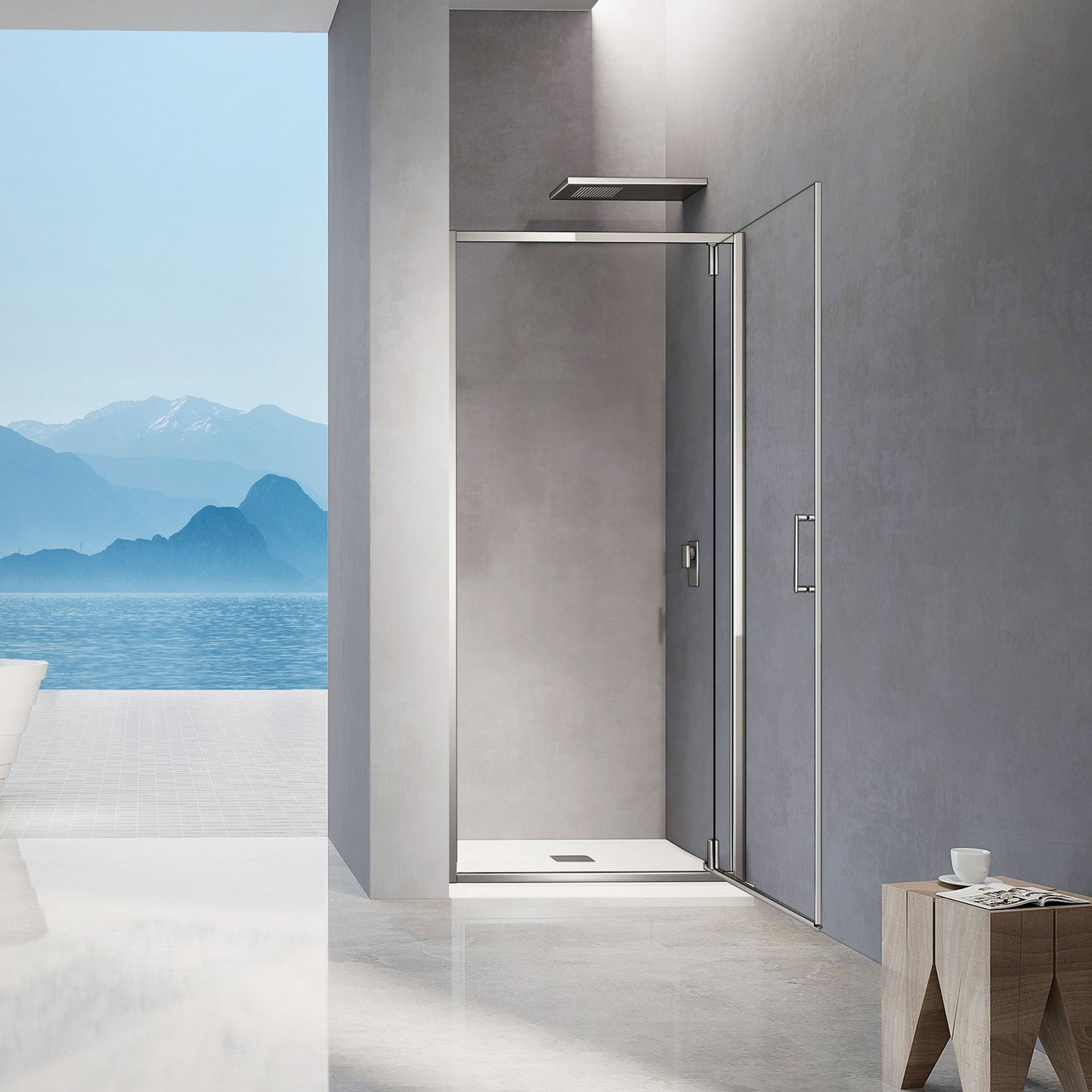 Porte de douche pivotante en 6mm transparent hauteur 185-195 cm - Ouverture 180°