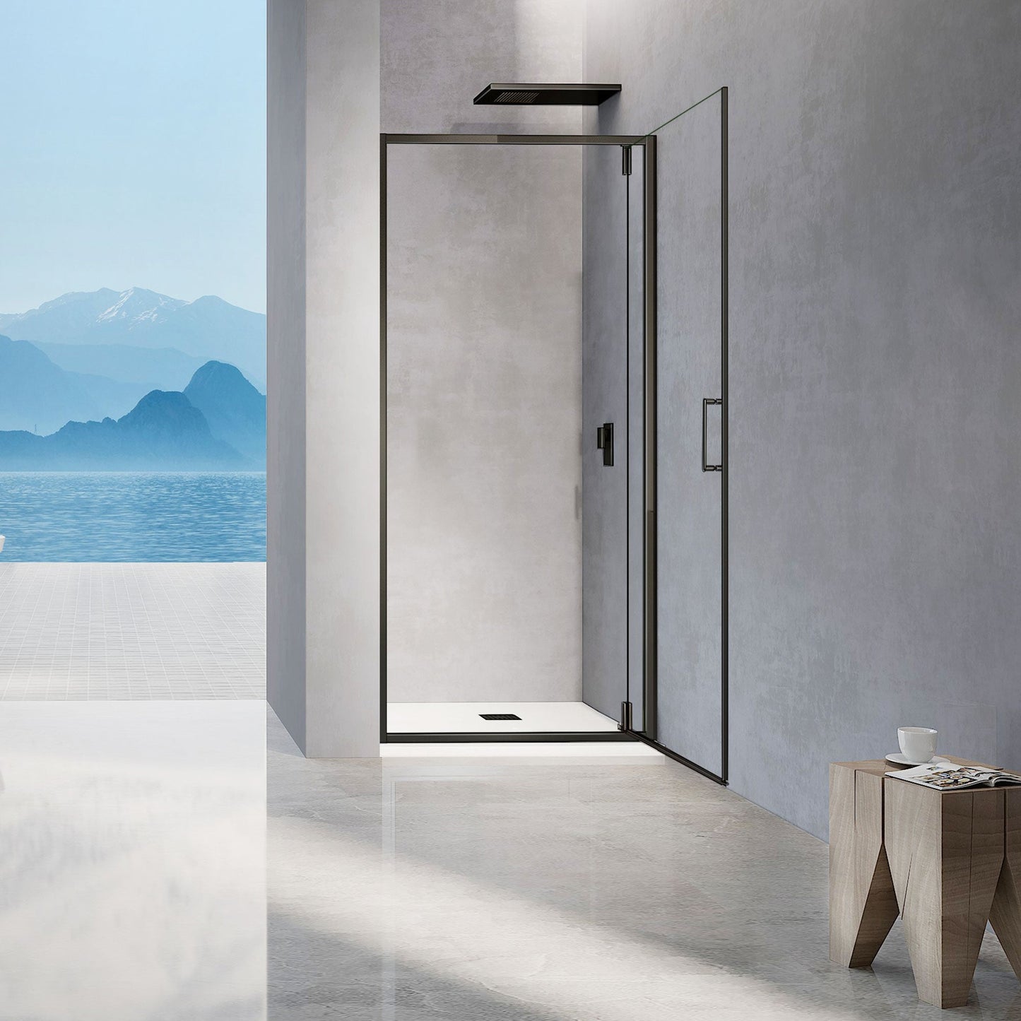 Porte de douche pivotante en 6mm transparent hauteur 185-195 cm - Ouverture 180°