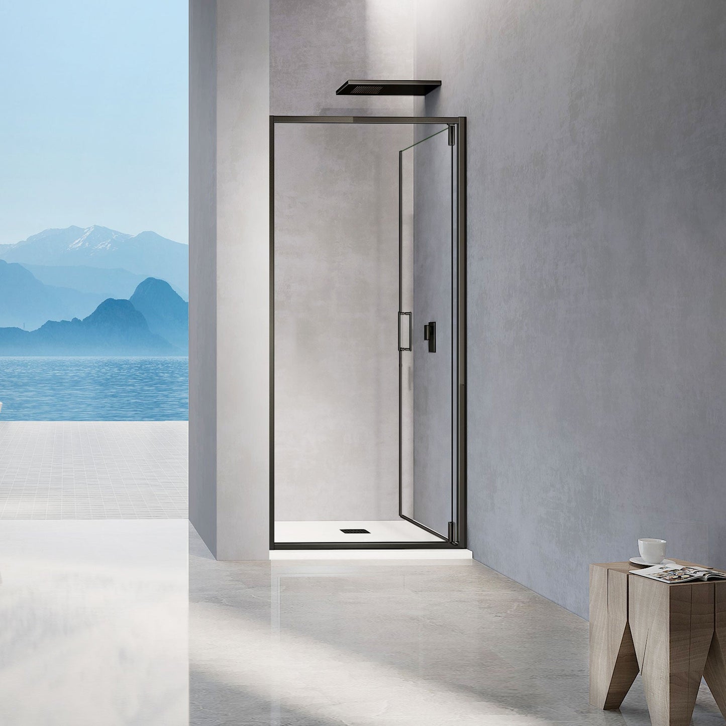 Porte de douche pivotante en 6mm transparent hauteur 185-195 cm - Ouverture 180°