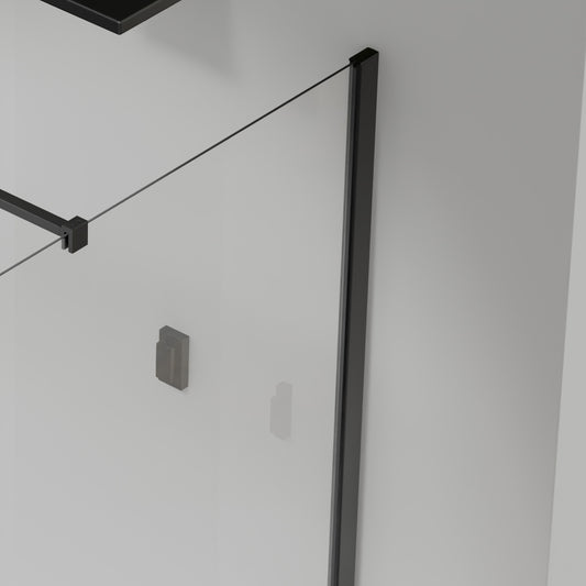 Paroi de douche en verre securit transparent avec barre de fixation extensible 73-120cm noir mat - vue 2