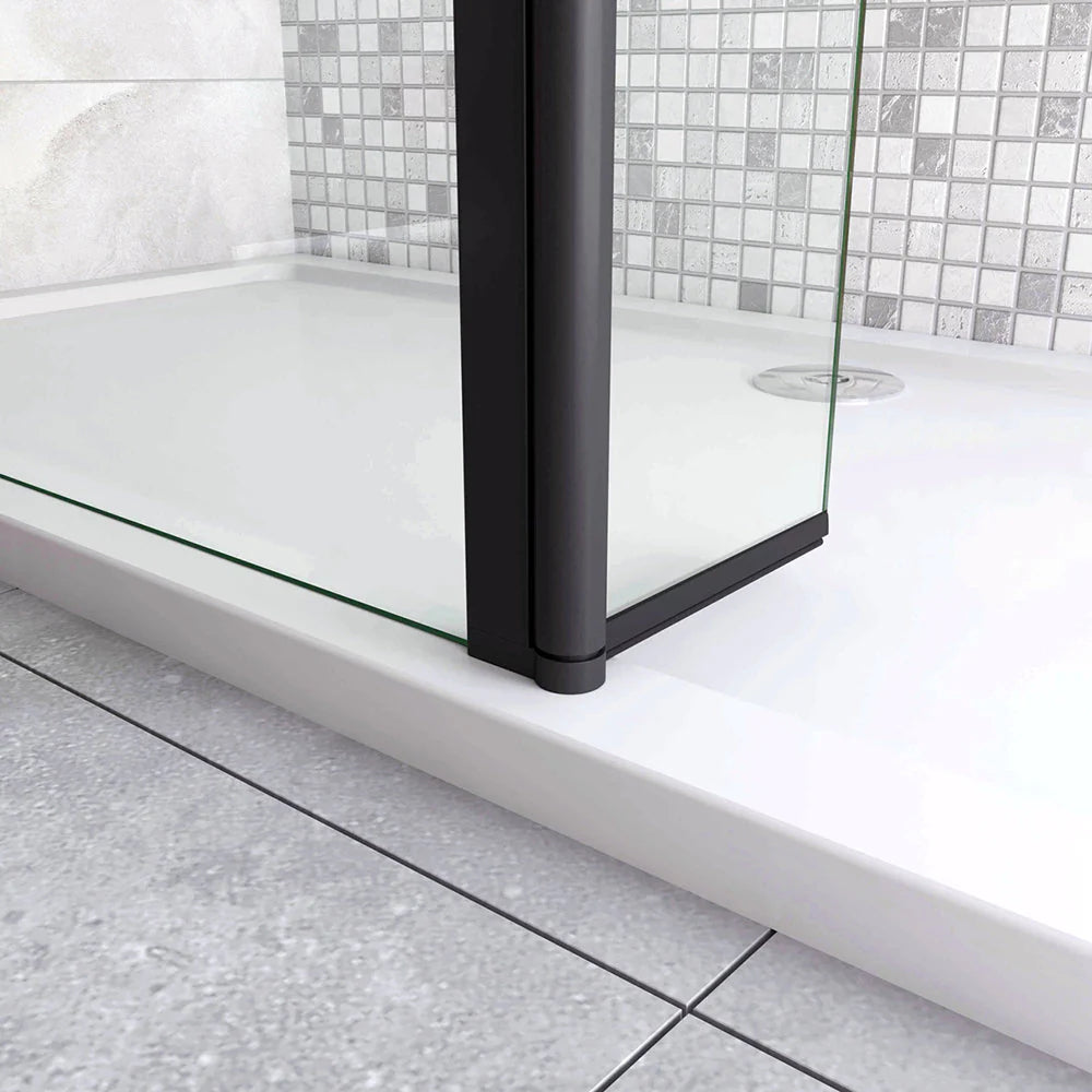 Paroi de douche sérigraphiée avec volet pivotant et barre de stabilisation extensible