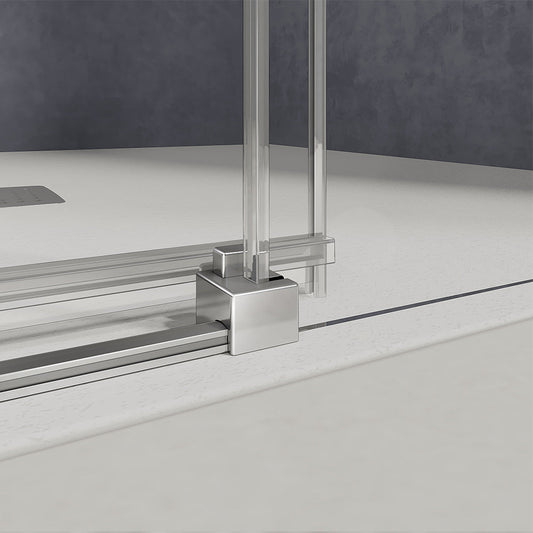 Cabine de douche coulissante en verre anticalcaire 6 mm avec porte et paroi fixe hauteur 185cm - vue 2