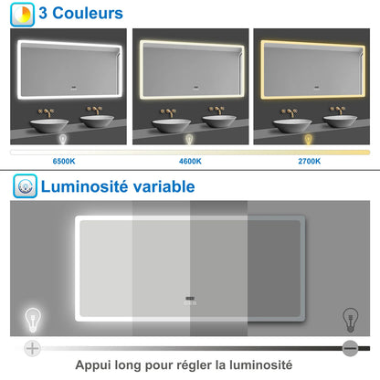 miroir avec haut-parleurs connectés en bluetooth lumière dimmable