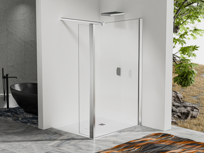 Paroi de douche fixe avec retour pivotant – Barre de fixation 90 cm – Accessoires en aluminium chromé