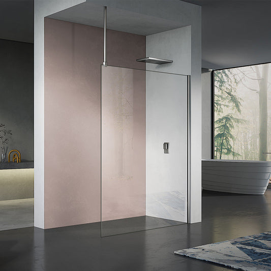 Paroi de douche à l'italienne en verre securit 8mm transparent avec barre de stabilisation verticale au