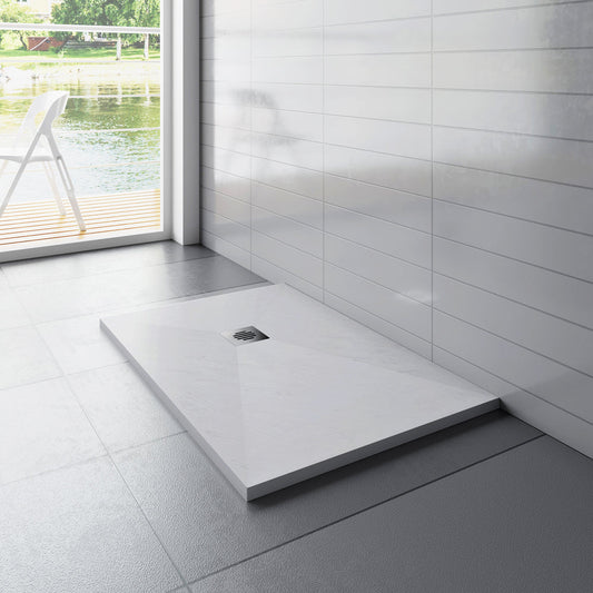 Receveur de douche Extra plat en résine Blanc antidérapant recoupable avec une grille en inox - vue 2