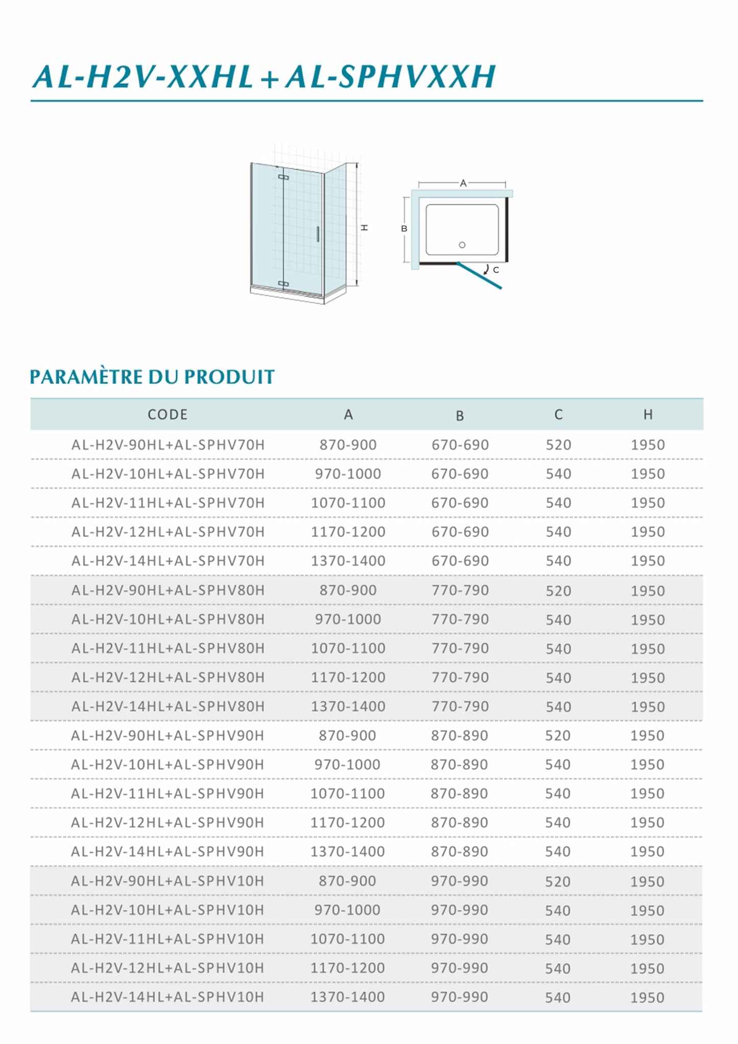 Cabine de douche en verre securit transparent anticalcaire 8 mm avec porte pivotante et paroi latérale fixe