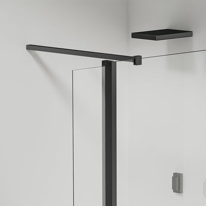 Paroi de douche à l’italienne avec déflecteur – Barre de fixation recoupable 140 cm – Finitions aluminium noir mat