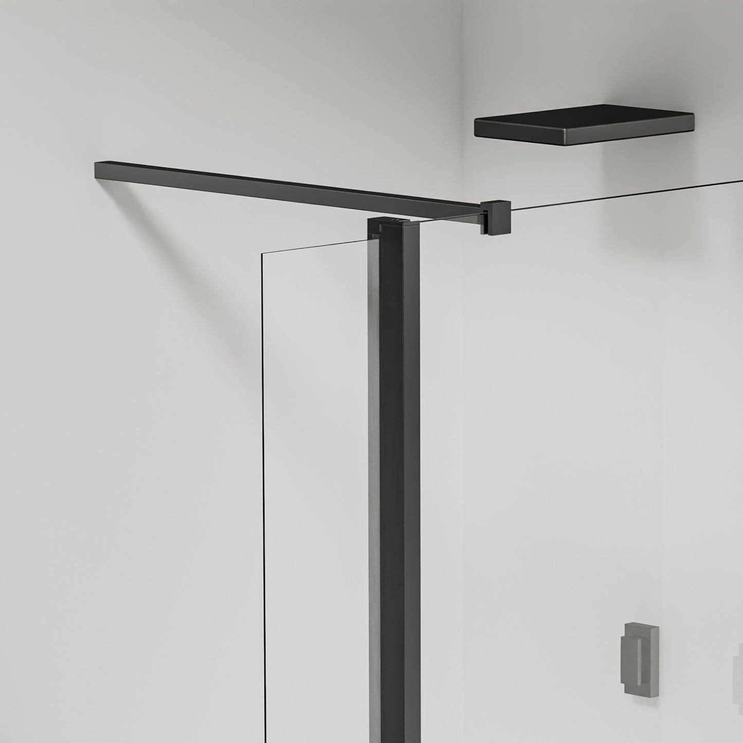 Paroi de douche fixe avec retour pivotant – Barre de fixation 90 cm – Accessoires aluminium noir mat