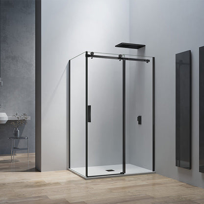 Cabine de douche avec porte coulissante et paroi latérale fixe en verre 8 mm transparent hauteur 195 cm