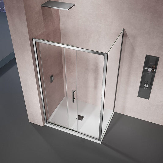 Cabine de douche avec porte coulissante et paroi latérale fixe en verre securit tansparent 5 mm hauteur 190 cm - vue 2