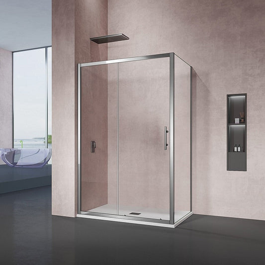 Cabine de douche avec porte coulissante et paroi latérale fixe en verre securit tansparent 5 mm hauteur 190 cm