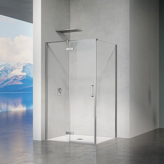 Cabine de douche en verre securit transparent anticalcaire 8 mm avec porte pivotante et paroi latérale fixe - vue 2