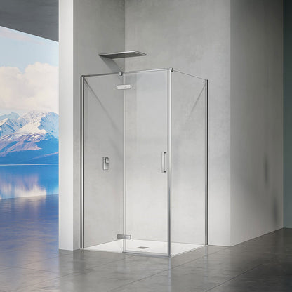 Cabine de douche en verre securit transparent anticalcaire 8 mm avec porte pivotante et paroi latérale fixe